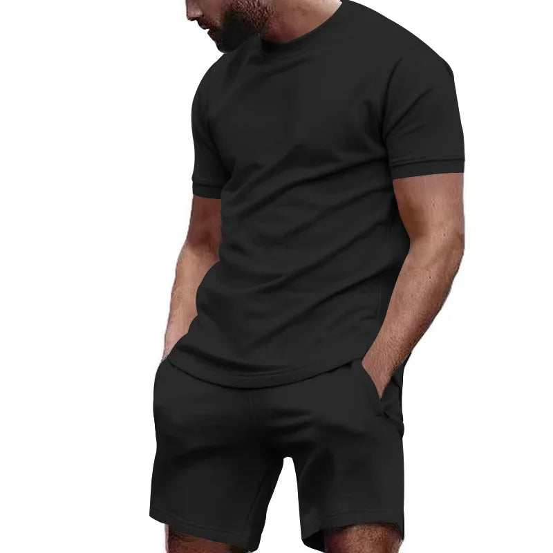 summer men's sportswear short sleeved T-shirt + sports shorts Quick drying, breathable and cool Fitness Fashion two-piece set