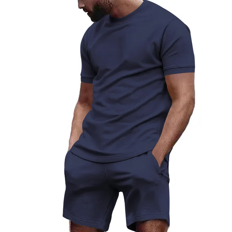 summer men's sportswear short sleeved T-shirt + sports shorts Quick drying, breathable and cool Fitness Fashion two-piece set
