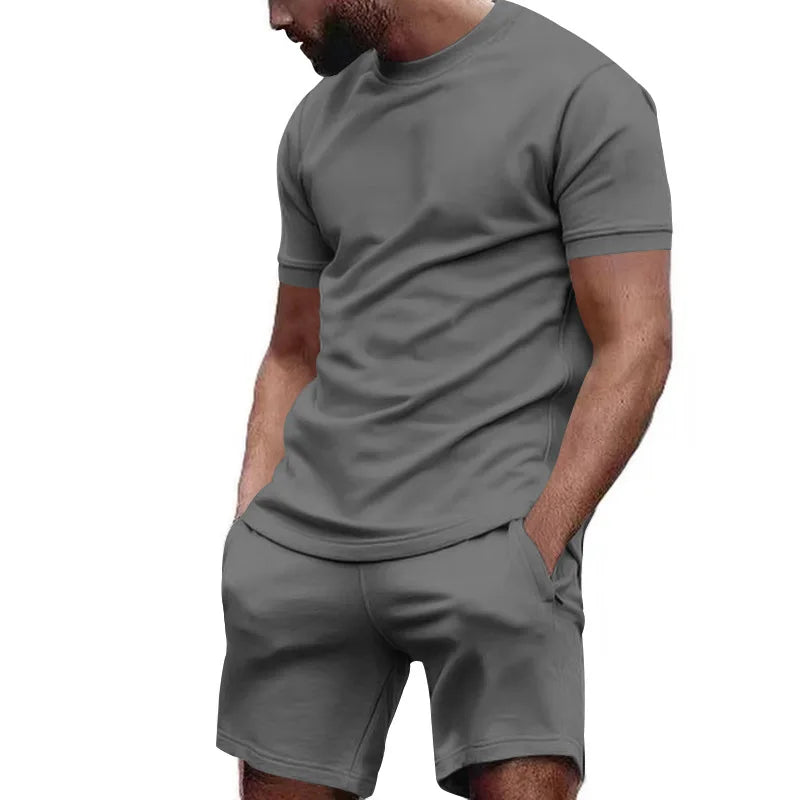 summer men's sportswear short sleeved T-shirt + sports shorts Quick drying, breathable and cool Fitness Fashion two-piece set