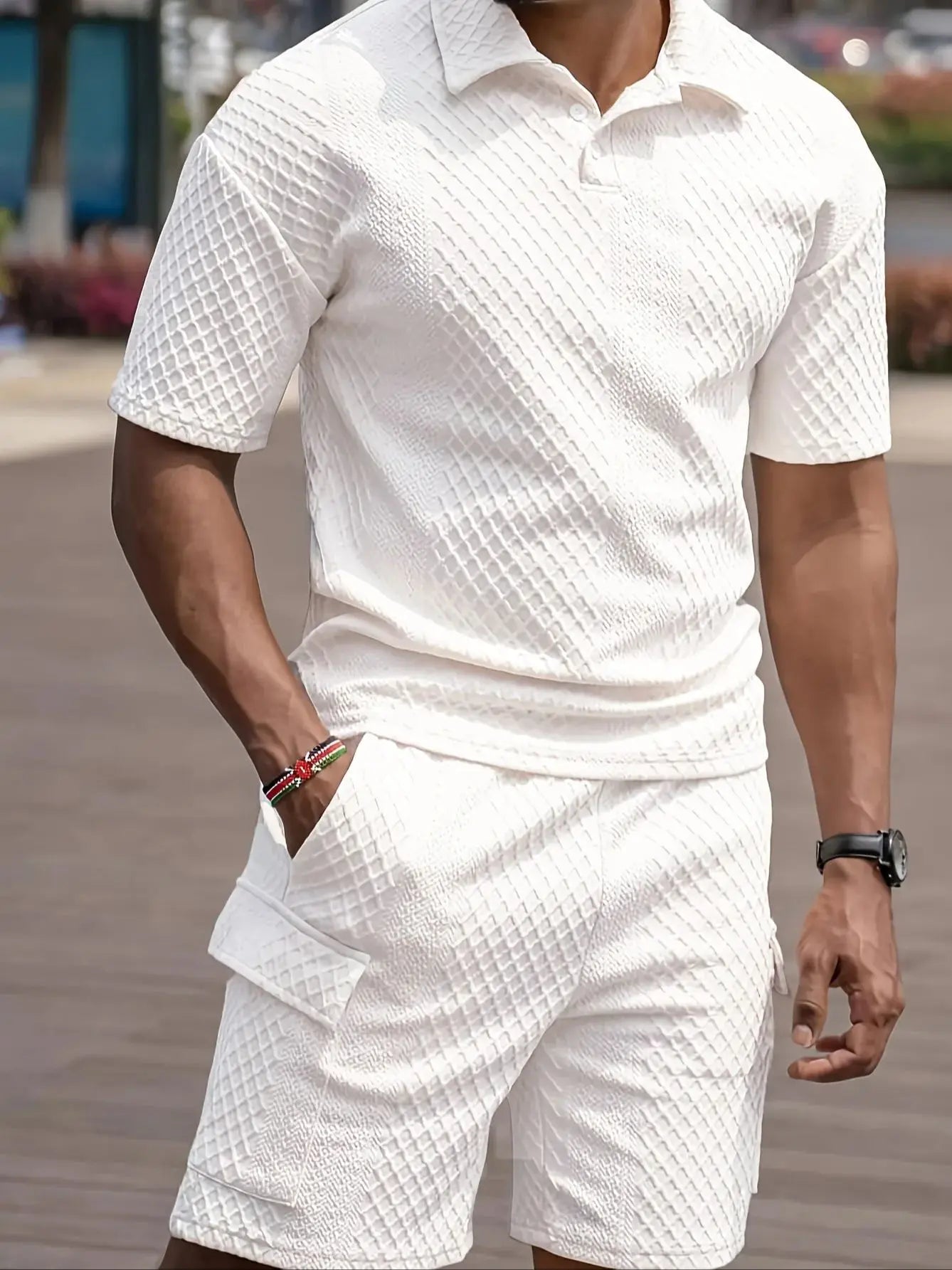 Men's Summer Casual Fashion Jacquard Set is a Casual and Comfortable Set Suitable for Daily Leisure and Sports Occasions