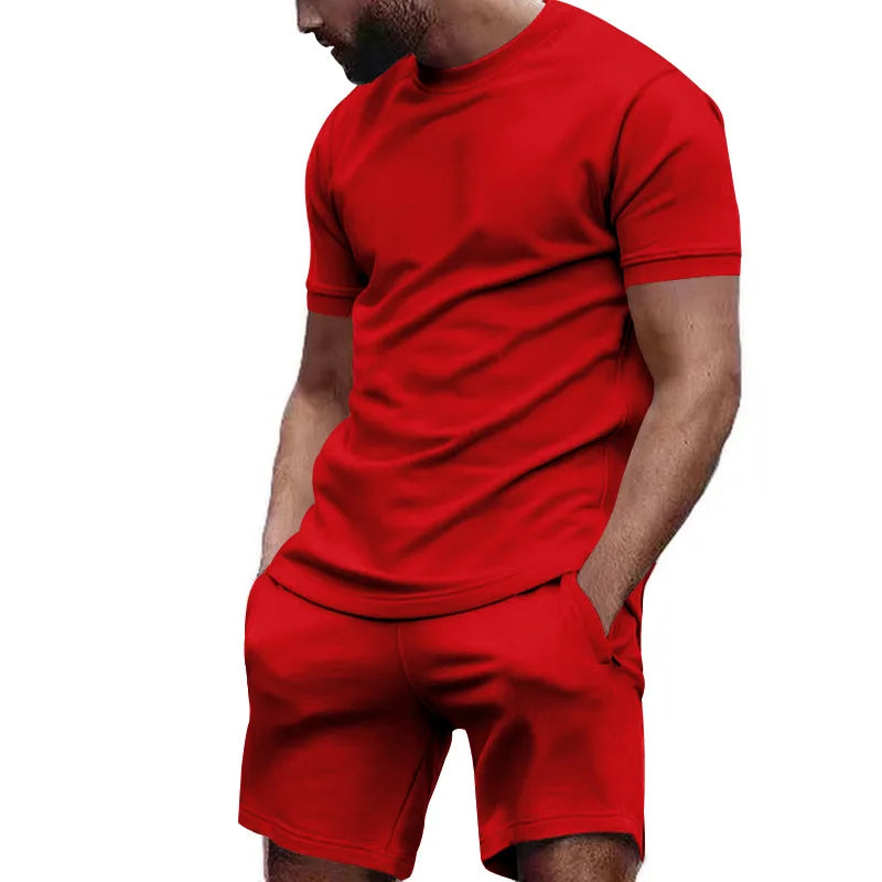 summer men's sportswear short sleeved T-shirt + sports shorts Quick drying, breathable and cool Fitness Fashion two-piece set