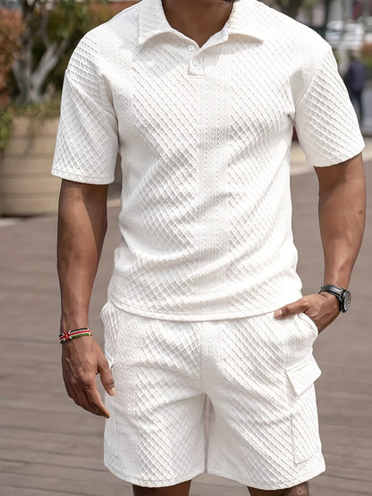 Men's Summer Casual Fashion Jacquard Set is a Casual and Comfortable Set Suitable for Daily Leisure and Sports Occasions