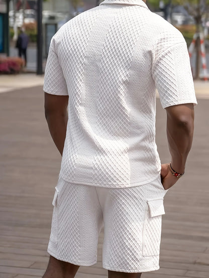 Men's Summer Casual Fashion Jacquard Set is a Casual and Comfortable Set Suitable for Daily Leisure and Sports Occasions