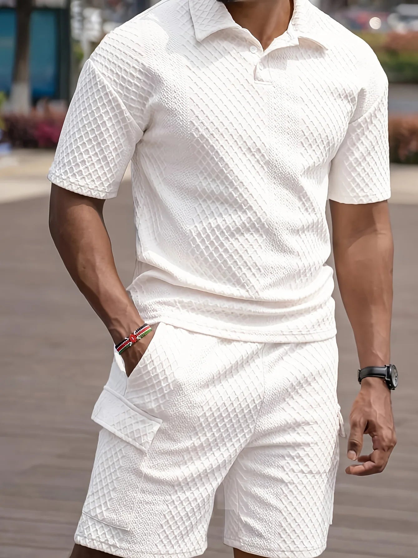 Men's Summer Casual Fashion Jacquard Set is a Casual and Comfortable Set Suitable for Daily Leisure and Sports Occasions